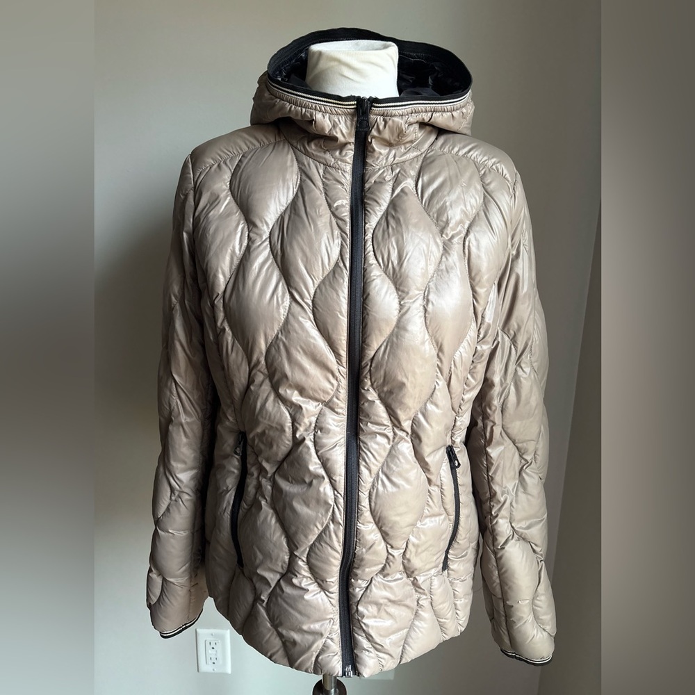 Lucky Brand Quilted Hooded Jacket In Tan Size L